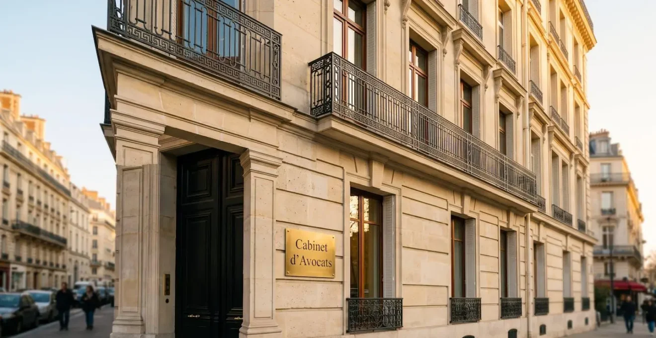 Façade d'immeuble haussmannien en pierre de taille du 16ème arrondissement parisien avec plaque professionnelle en laiton